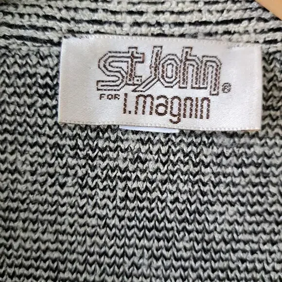 ST JOHN Vintage Black Cream Stripe Knit Blazer Jacket Size 4 - Picture 5 of 9